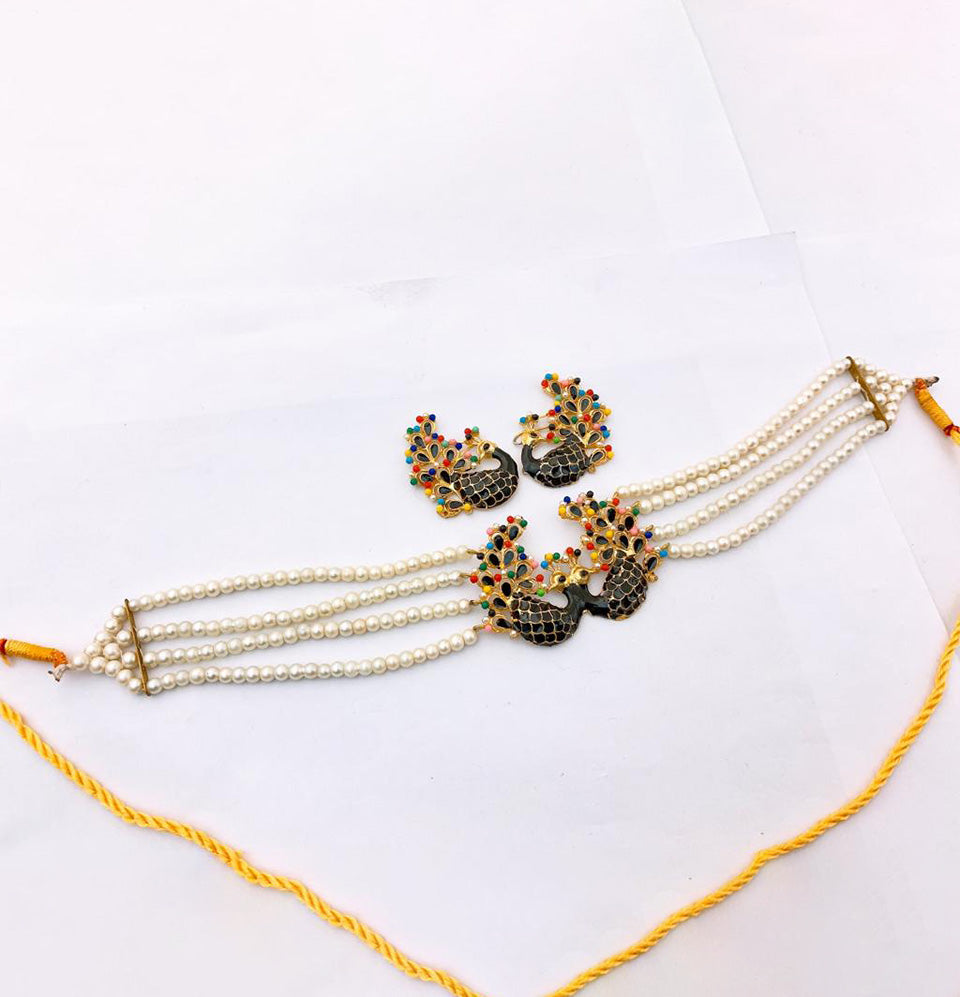 Meenakari Peacock Choker Set