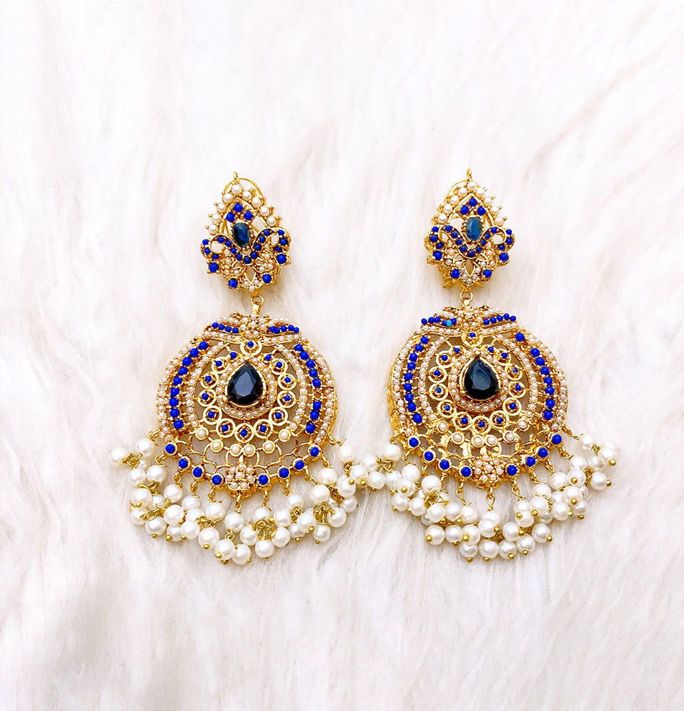 Sapphire Splendor Pearl Cascade Jhumkas