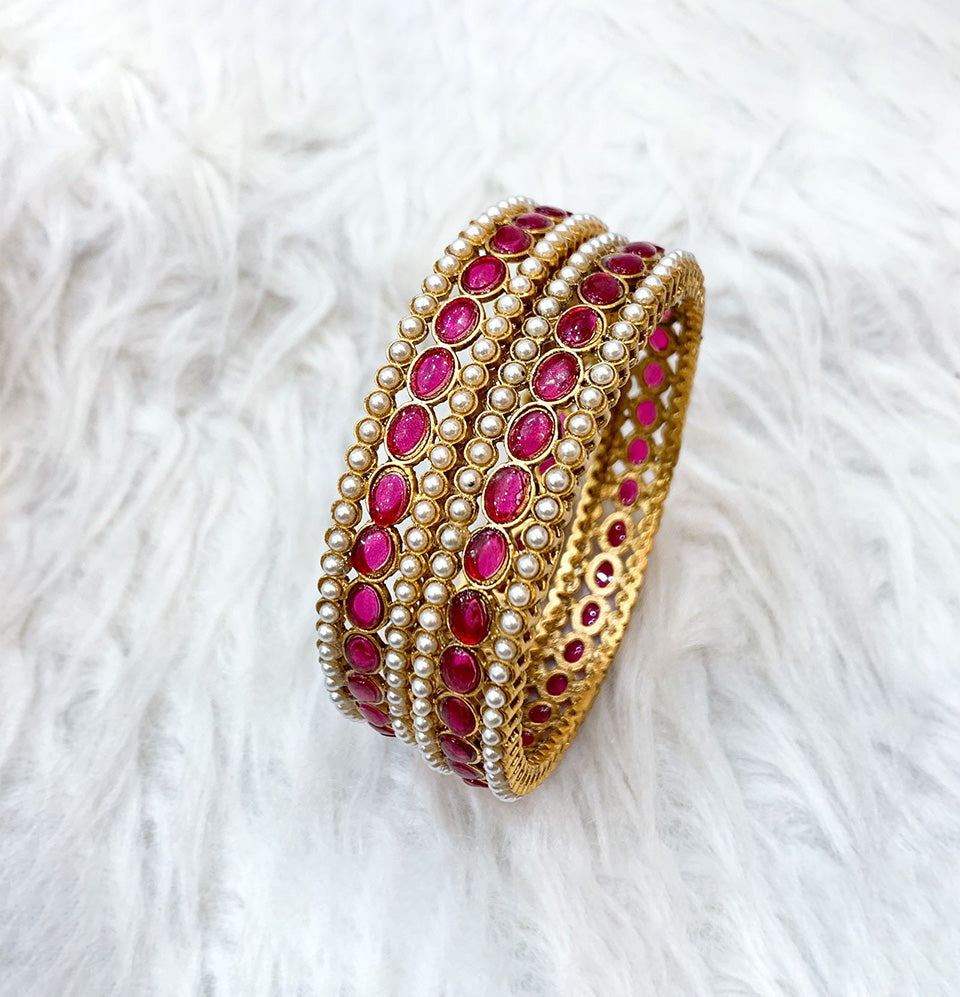 Regal Ruby and Pearl Cascade Bangle Set