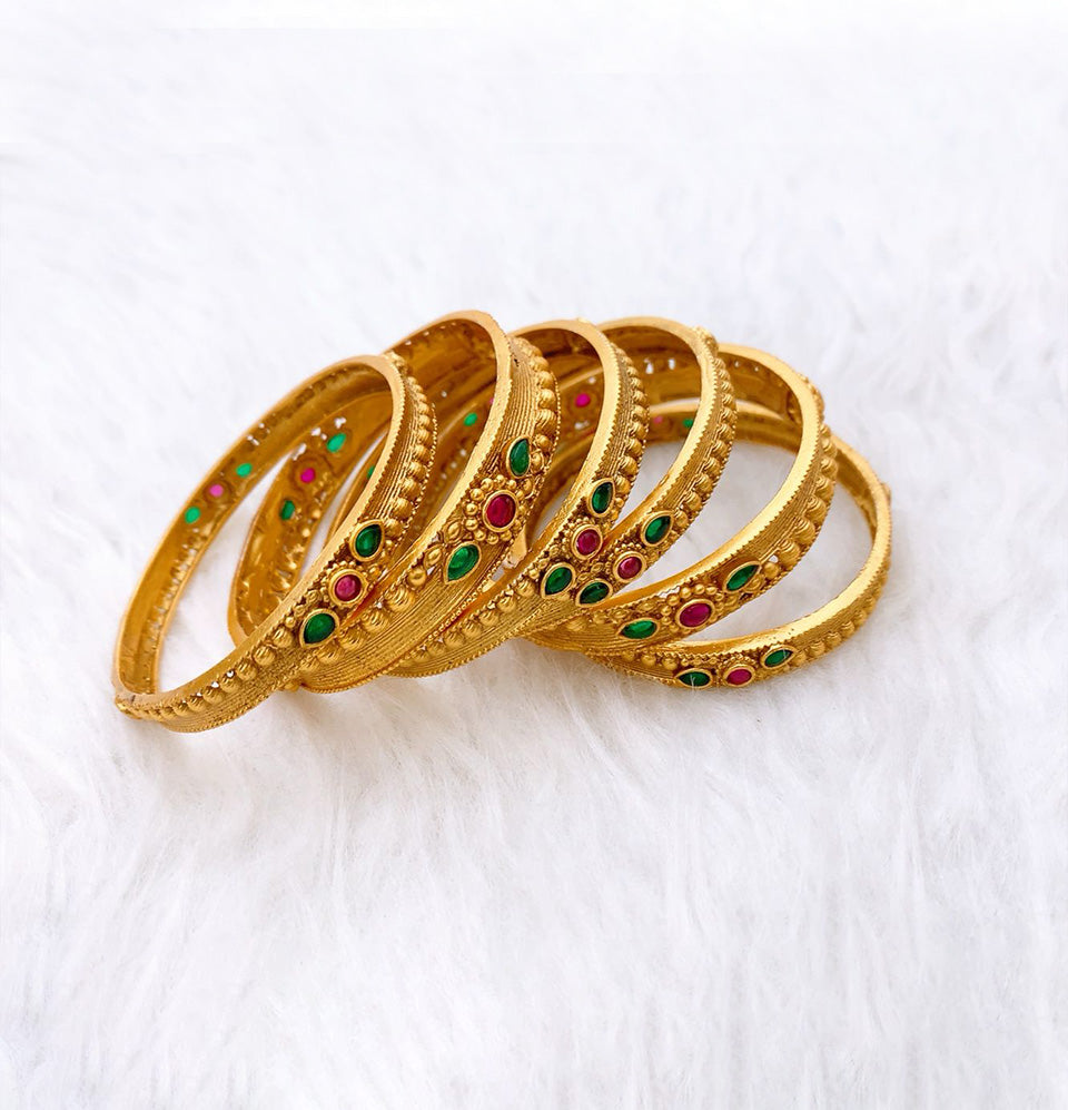 Emerald Oasis Gold Bangle Set