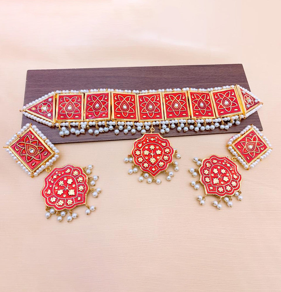 Ruby Lotus Meenakari Choker Set