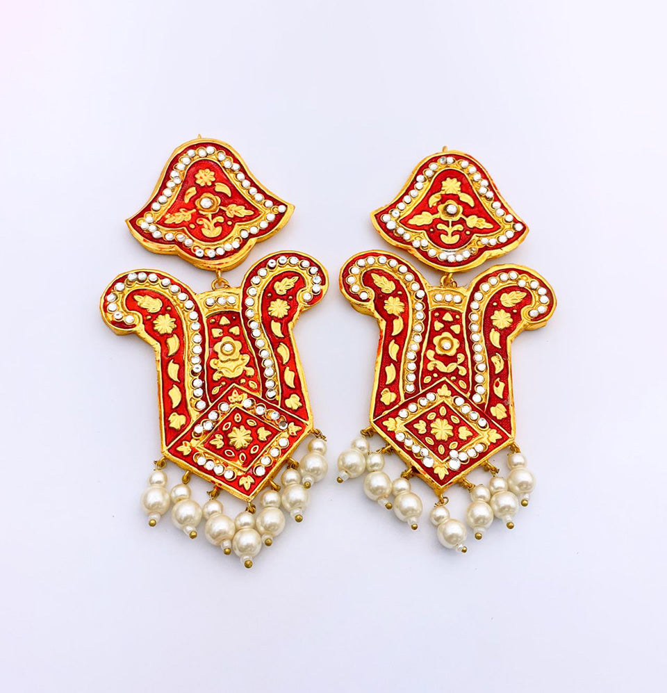 Royal Paisley Pearl Cascade Earrings