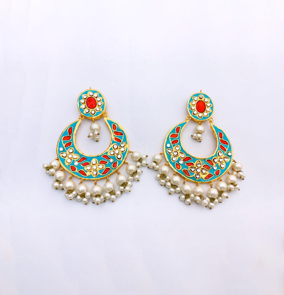 Turquoise Bloom Pearl Cascade Chandbalis