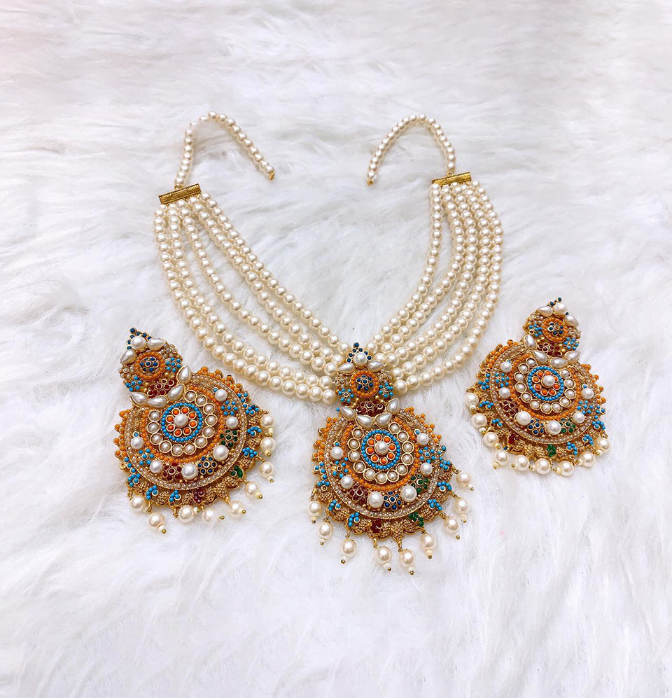 Ruby Rose Garden Earrings and Maang Tikka Set