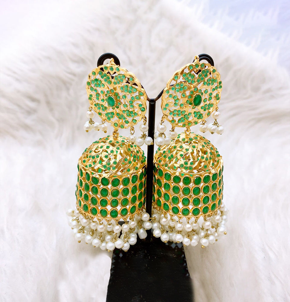 Emerald Empress Pearl Cascade Jhumkas