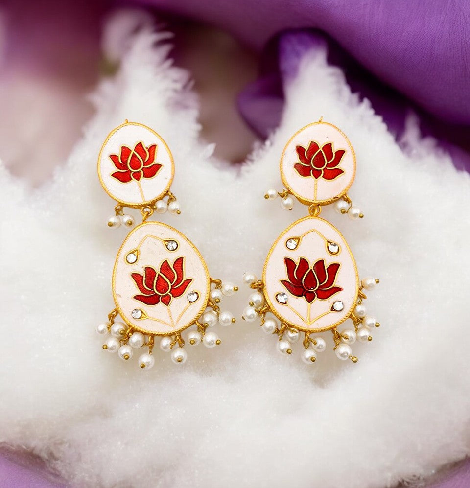 Lotus Cascade Meenakari Pearl Earrings