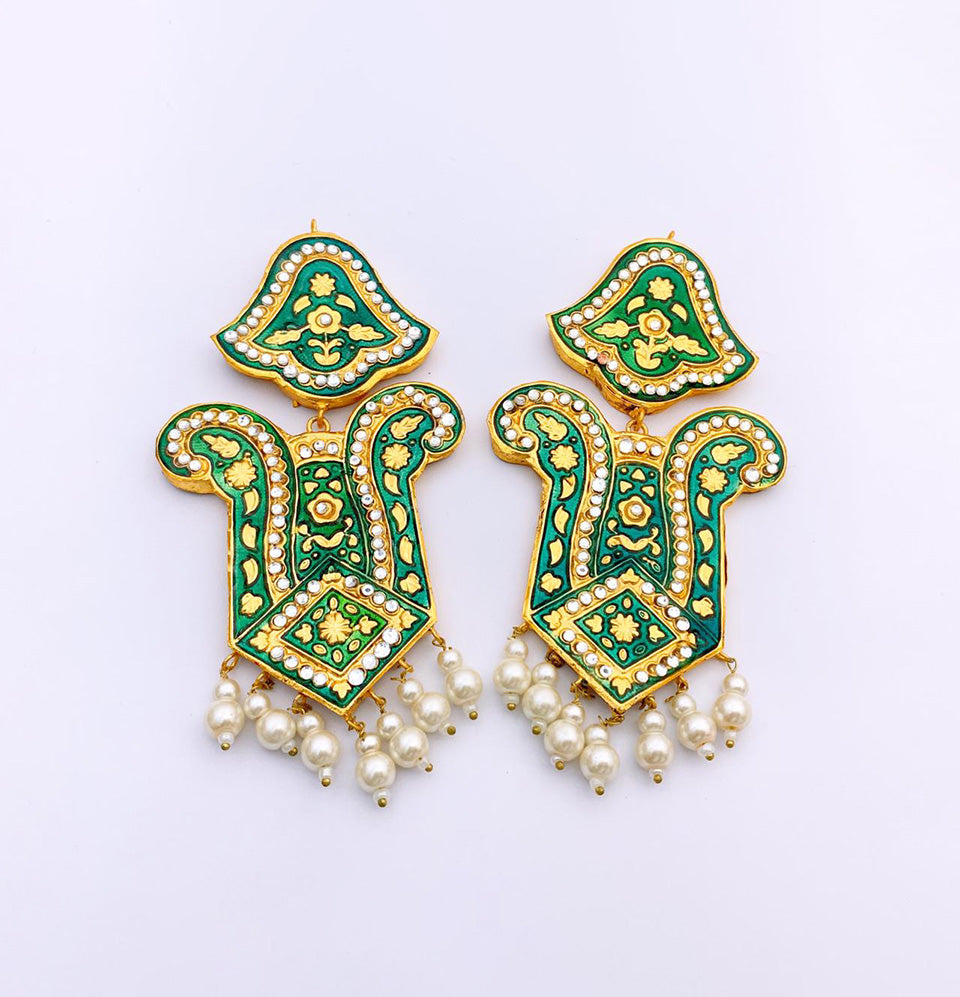 Royal Paisley Pearl Cascade Earrings