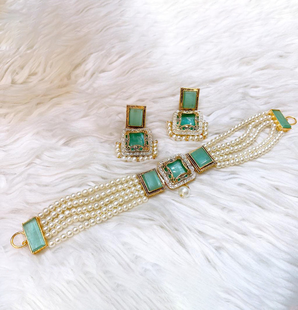 Nefertiti's Emerald Oasis Bracelet and Earring Set