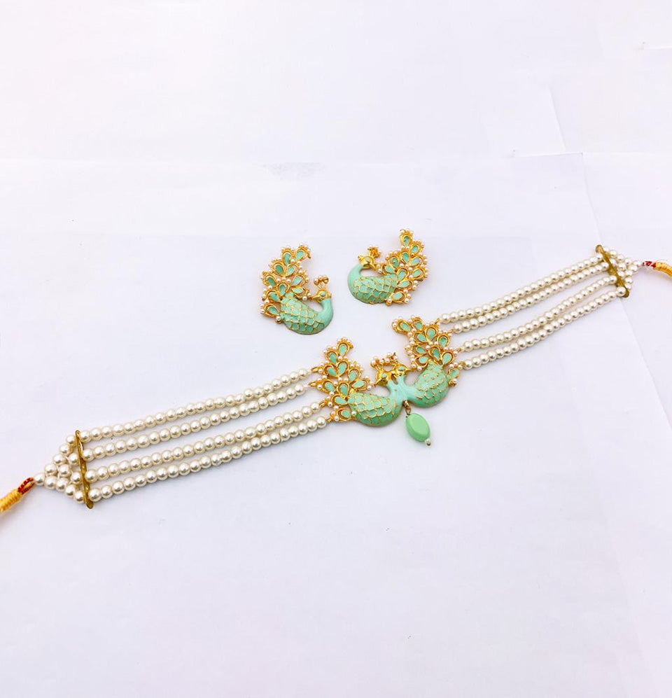 Meenakari Peacock Choker Set