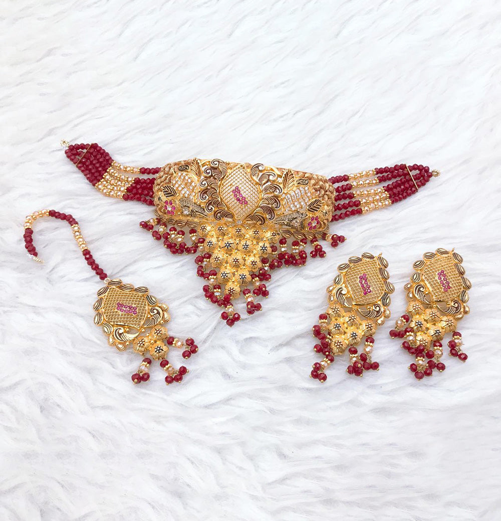 Regal Ruby Filigree Choker Set