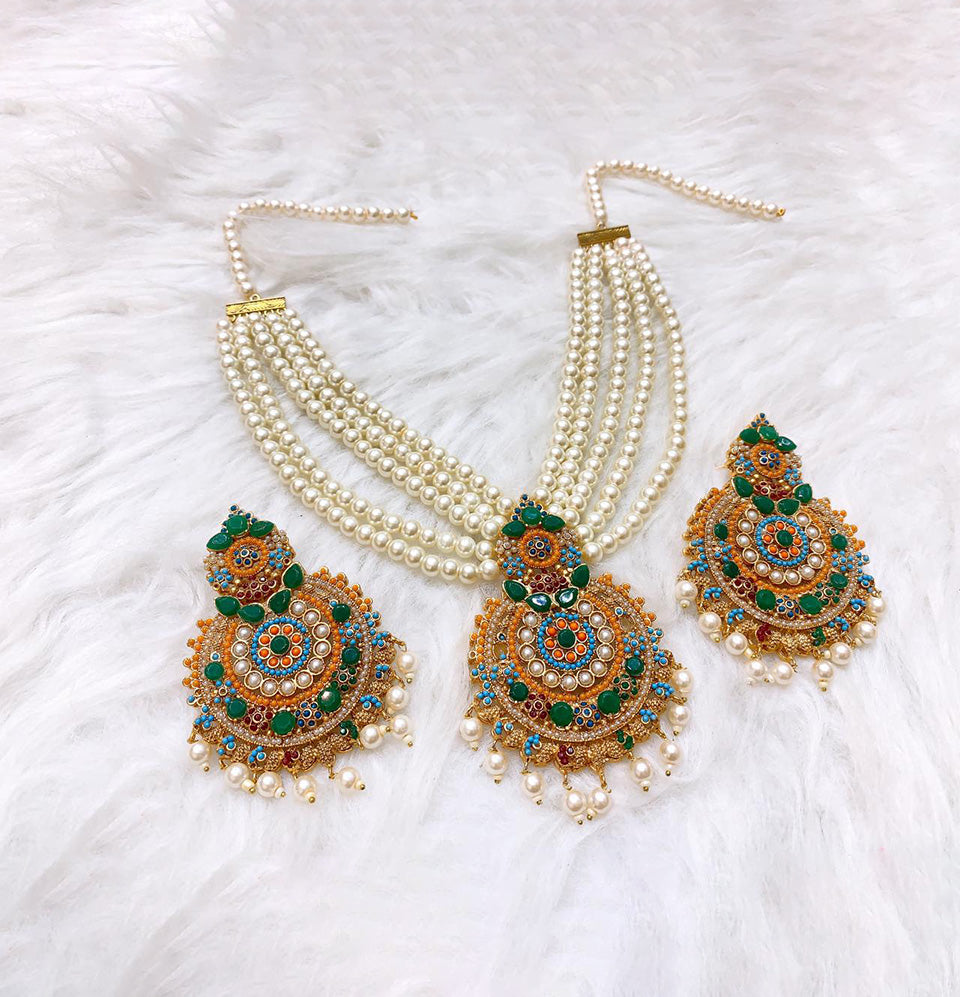 Ruby Rose Garden Earrings and Maang Tikka Set