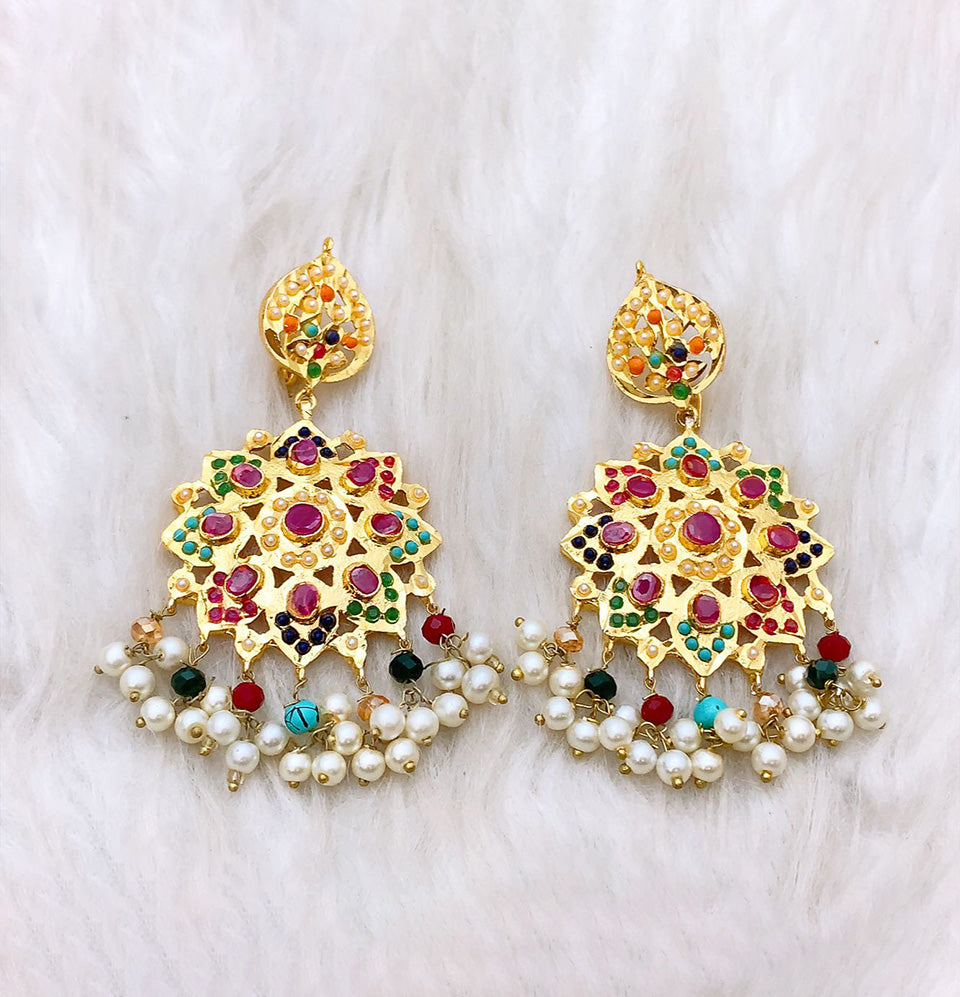 Ruby Blossom Pearl Cascade Earrings