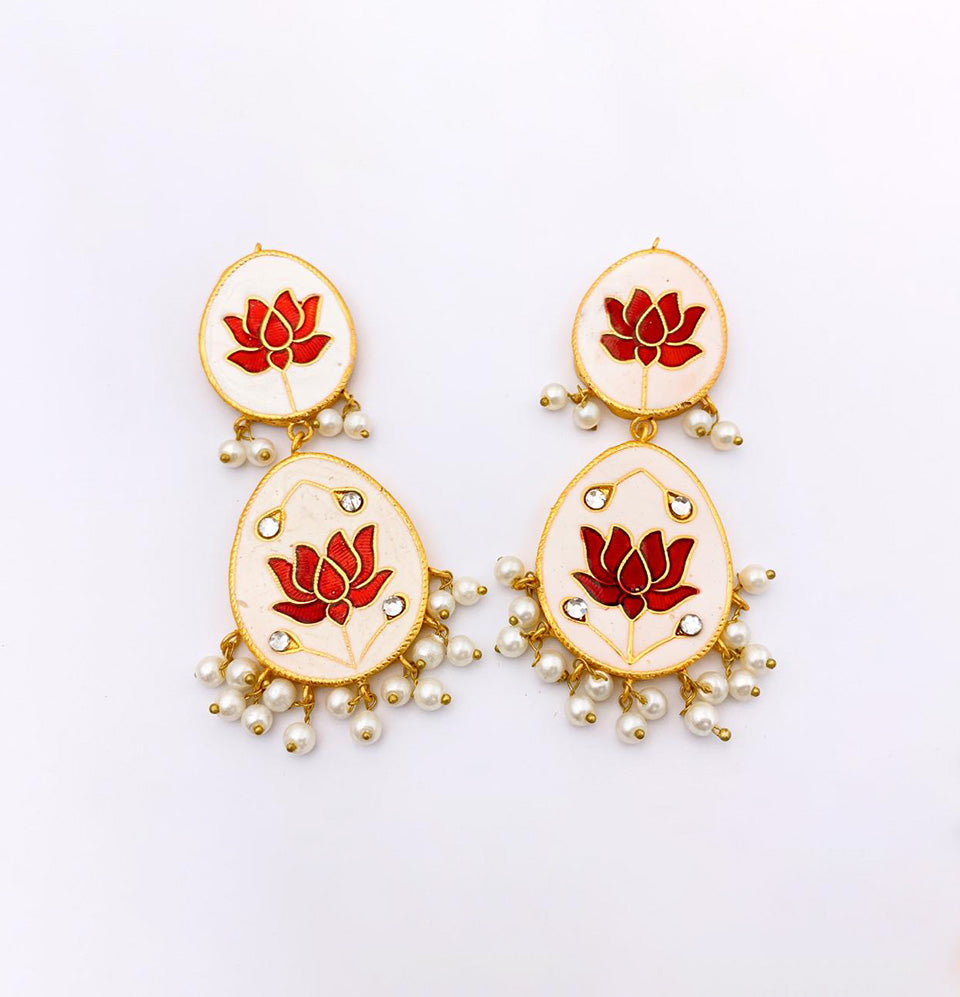 Lotus Cascade Meenakari Pearl Earrings