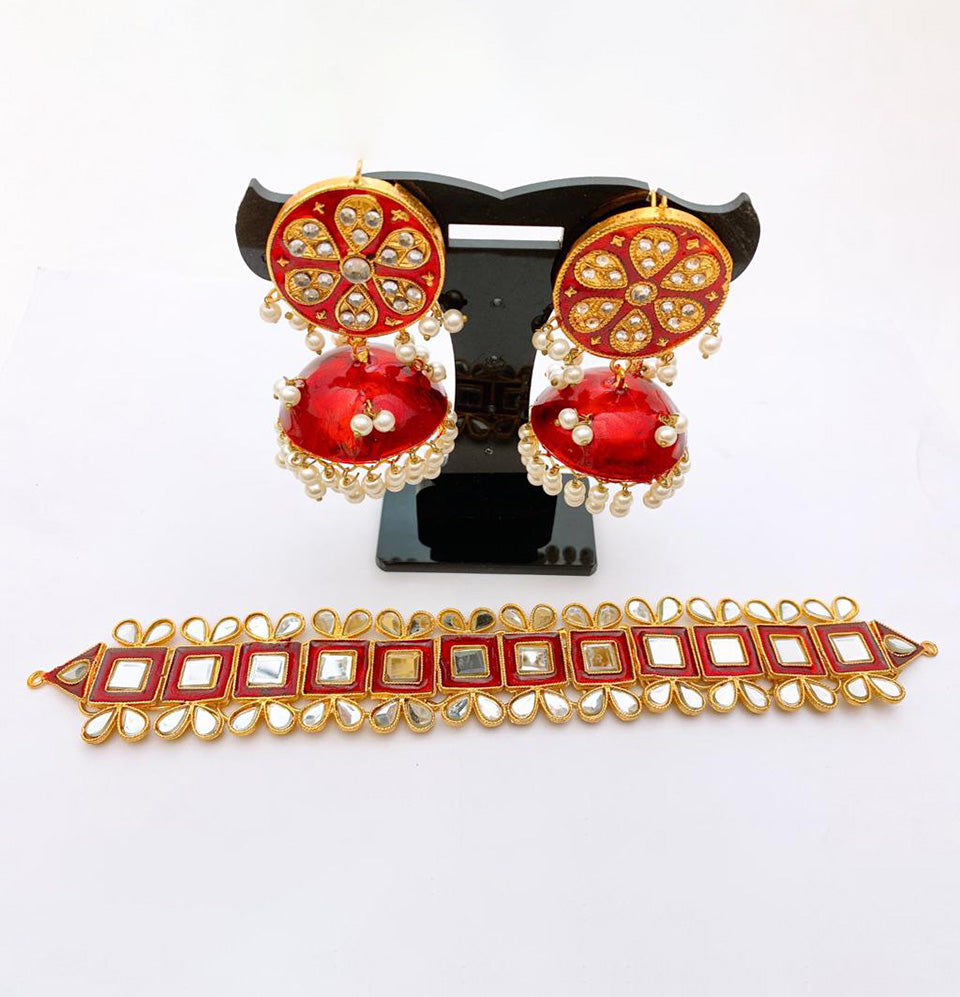 Meenakari Kundan Choker and Jhumka Set