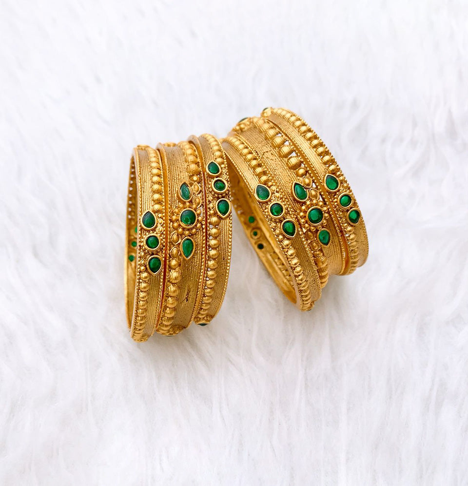 Emerald Oasis Gold Bangle Set