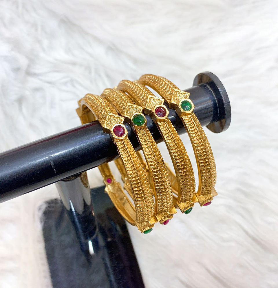 Regal Gemstone Cascade Gold Bangle Set