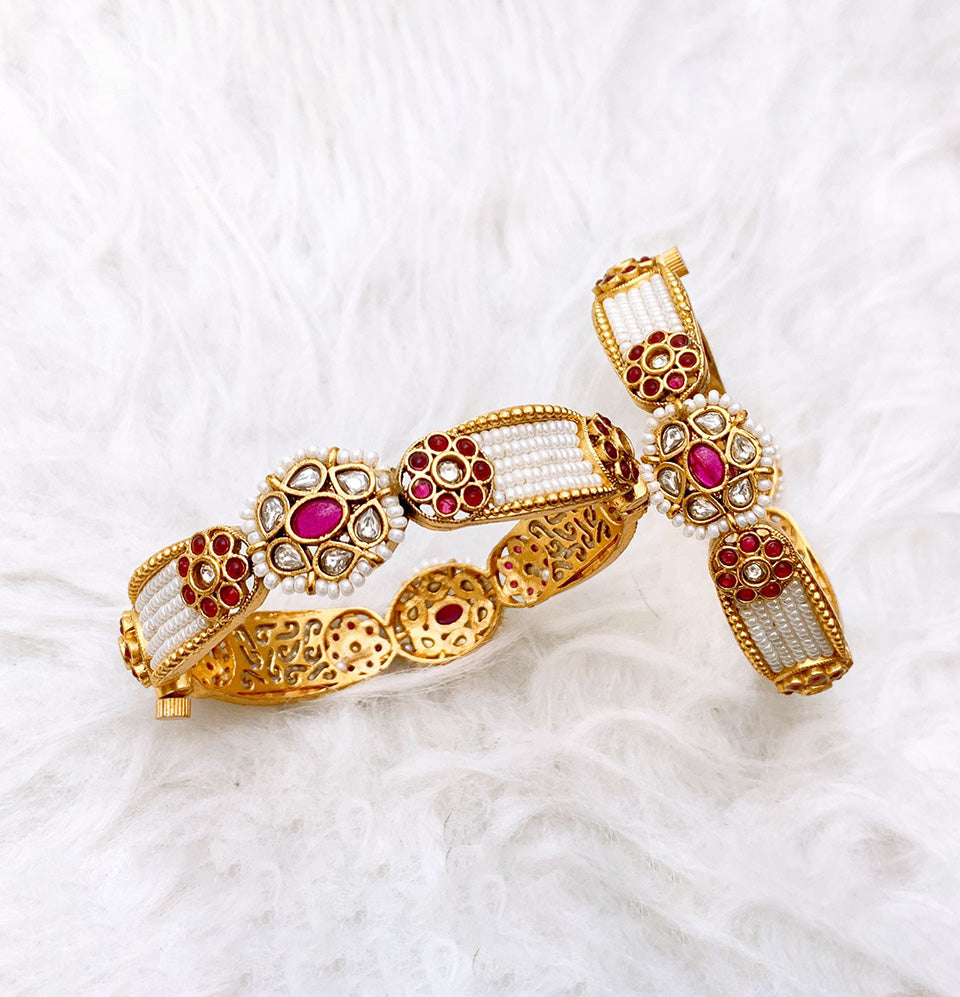 Royal Radiance Pearl and Ruby Bangle Set