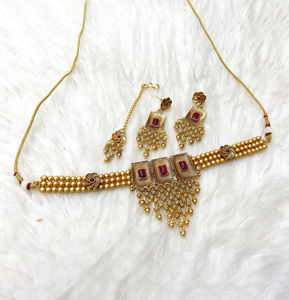 Golden Cascade Ruby Choker Set