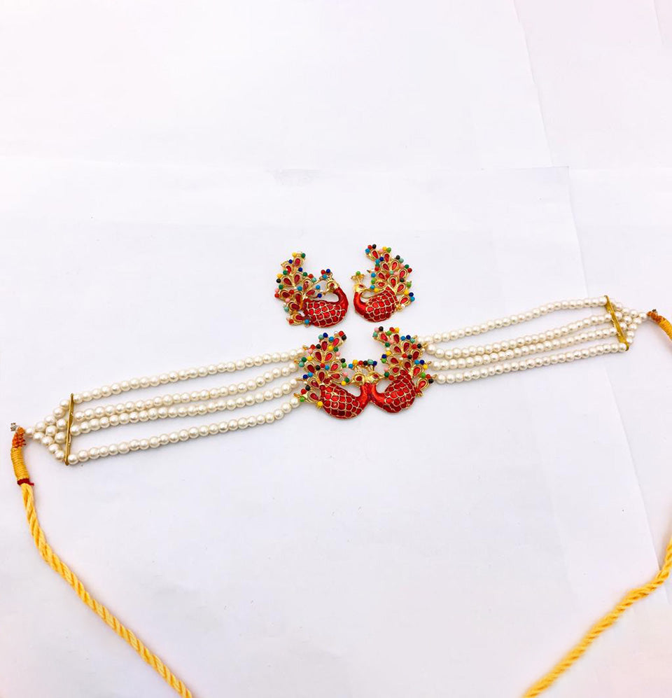 Meenakari Peacock Choker Set