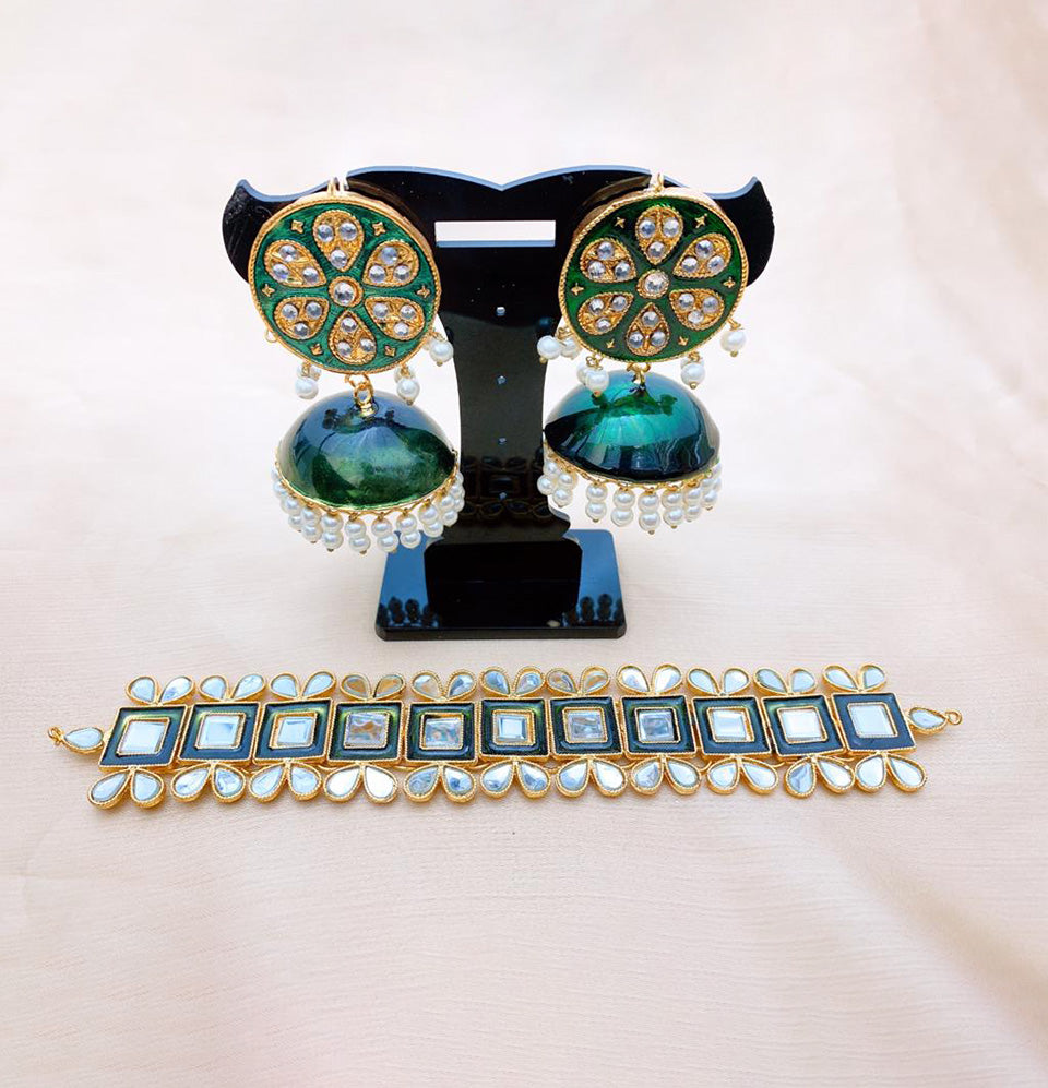 Meenakari Kundan Choker and Jhumka Set