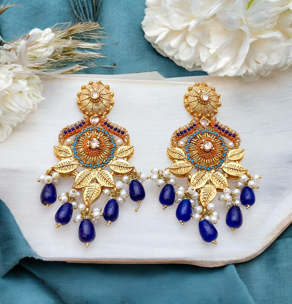 Sapphire Sunburst Pearl Cascade Earrings