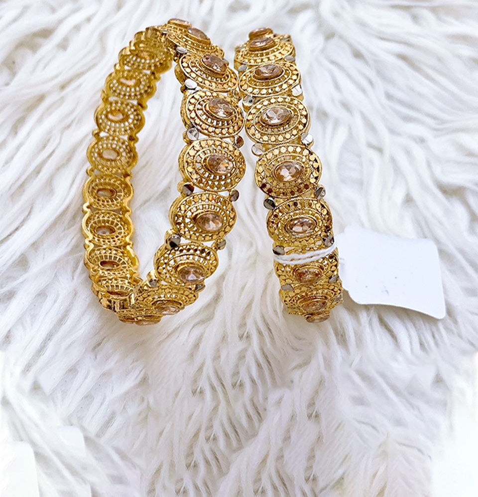 Gold Ornate Crystal Bangles