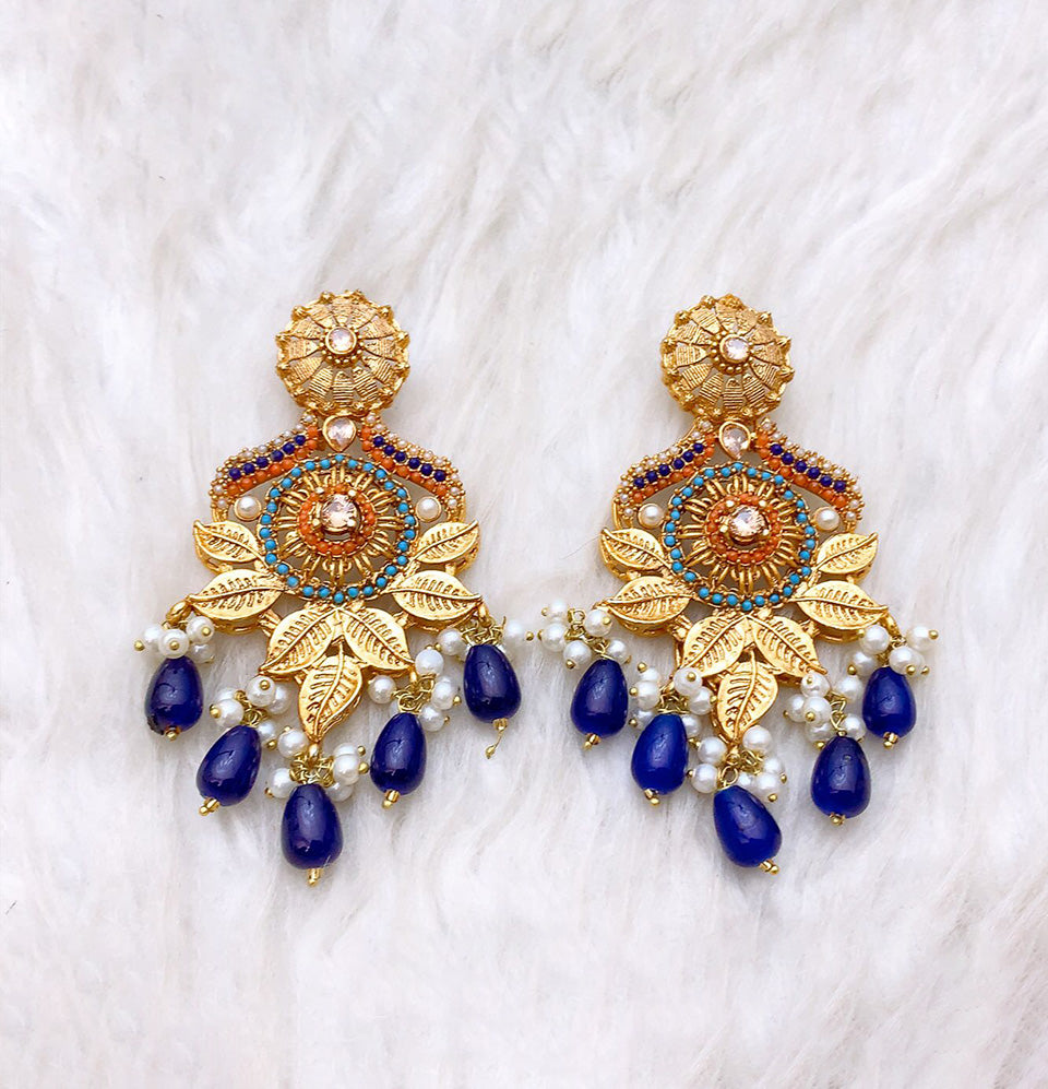 Sapphire Sunburst Pearl Cascade Earrings