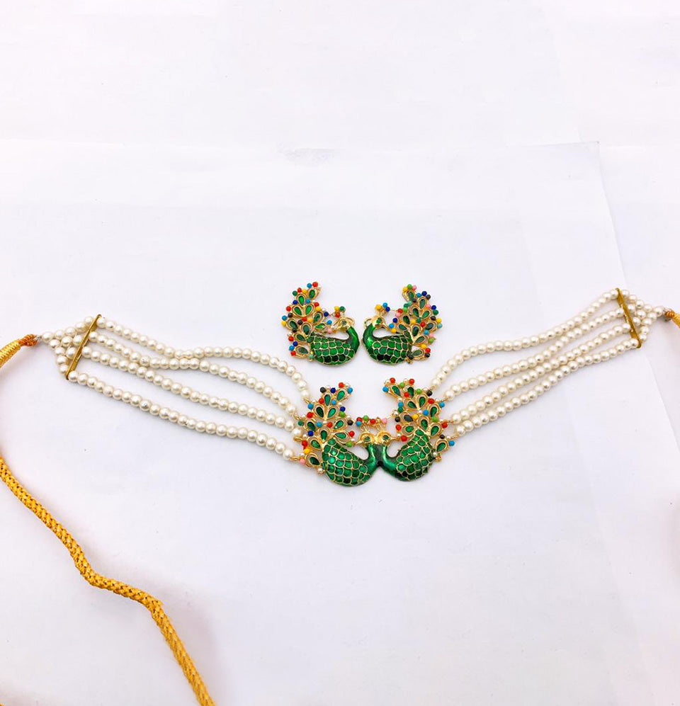 Meenakari Peacock Choker Set