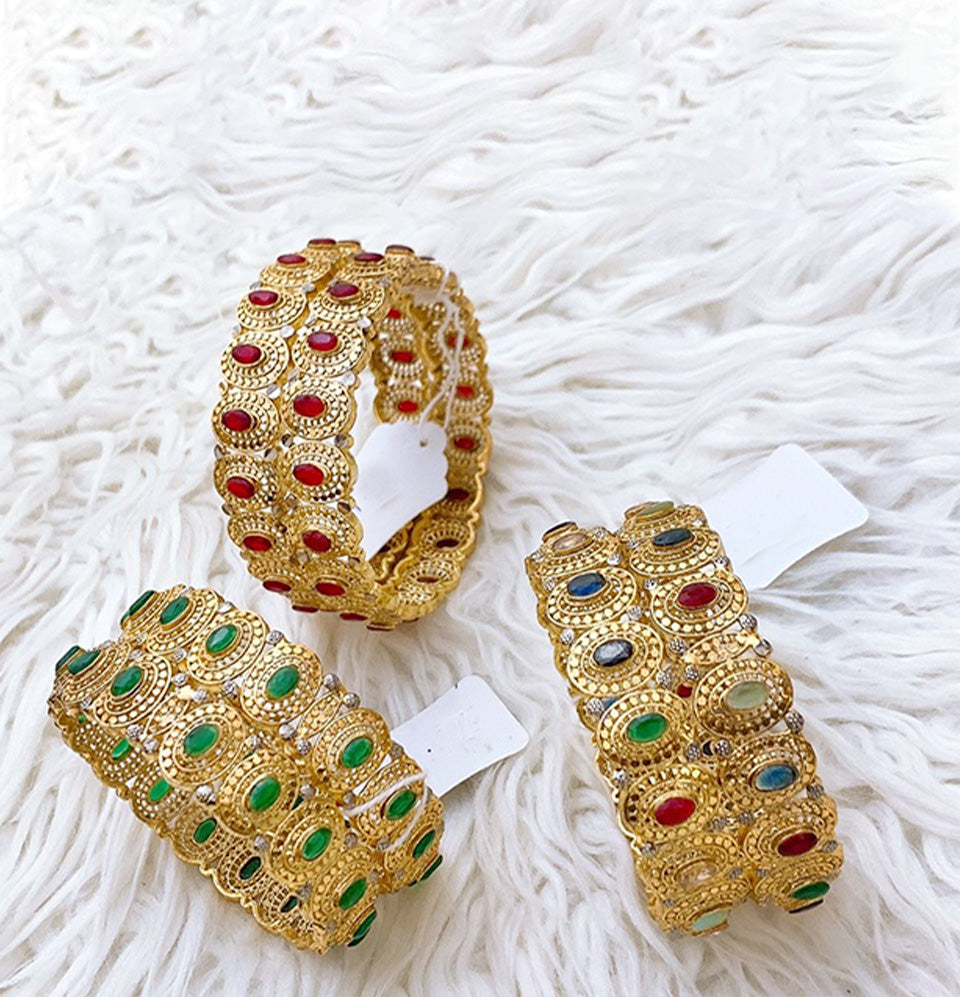 Gold Ornate Crystal Bangles