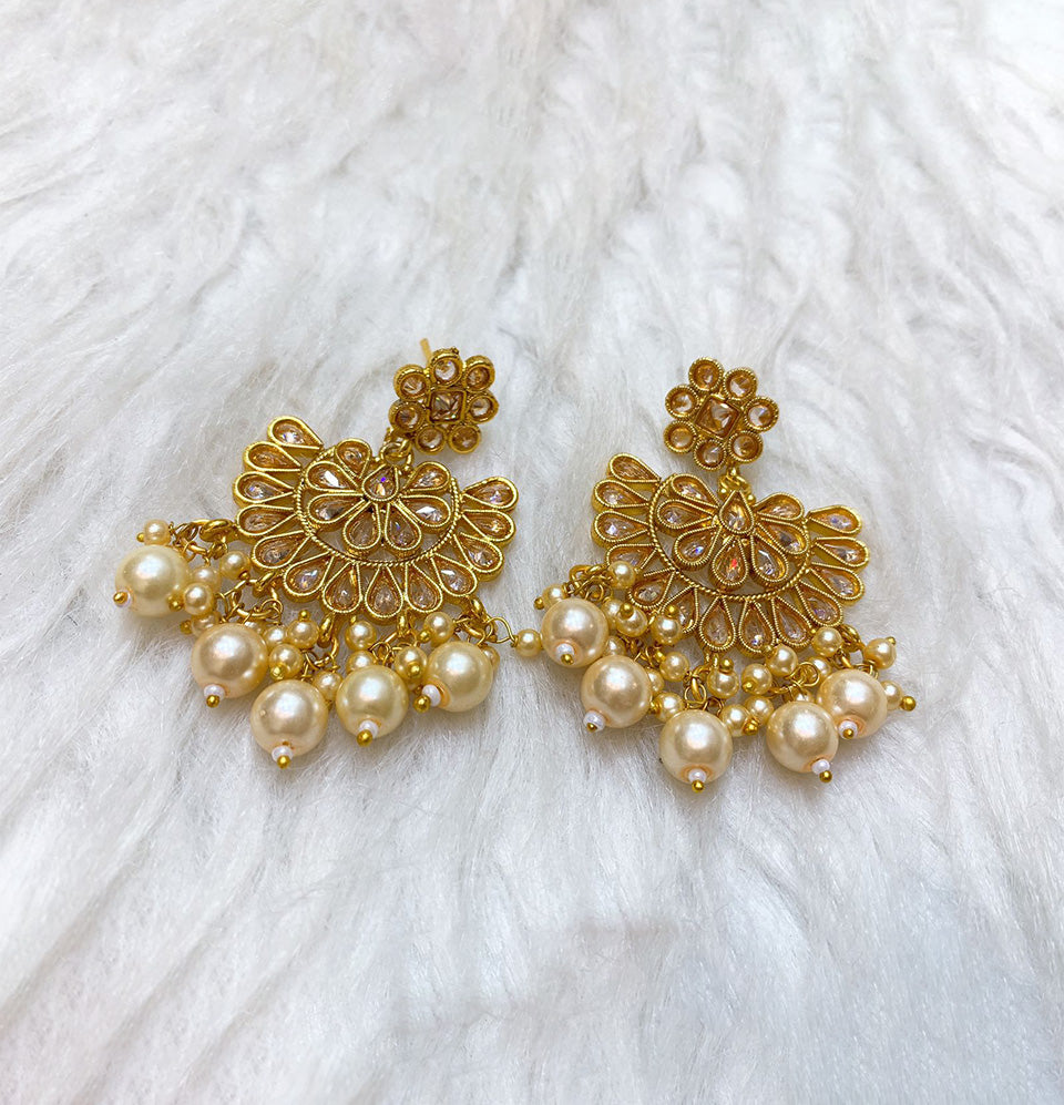 Golden Lotus Cascade Pearl Earrings