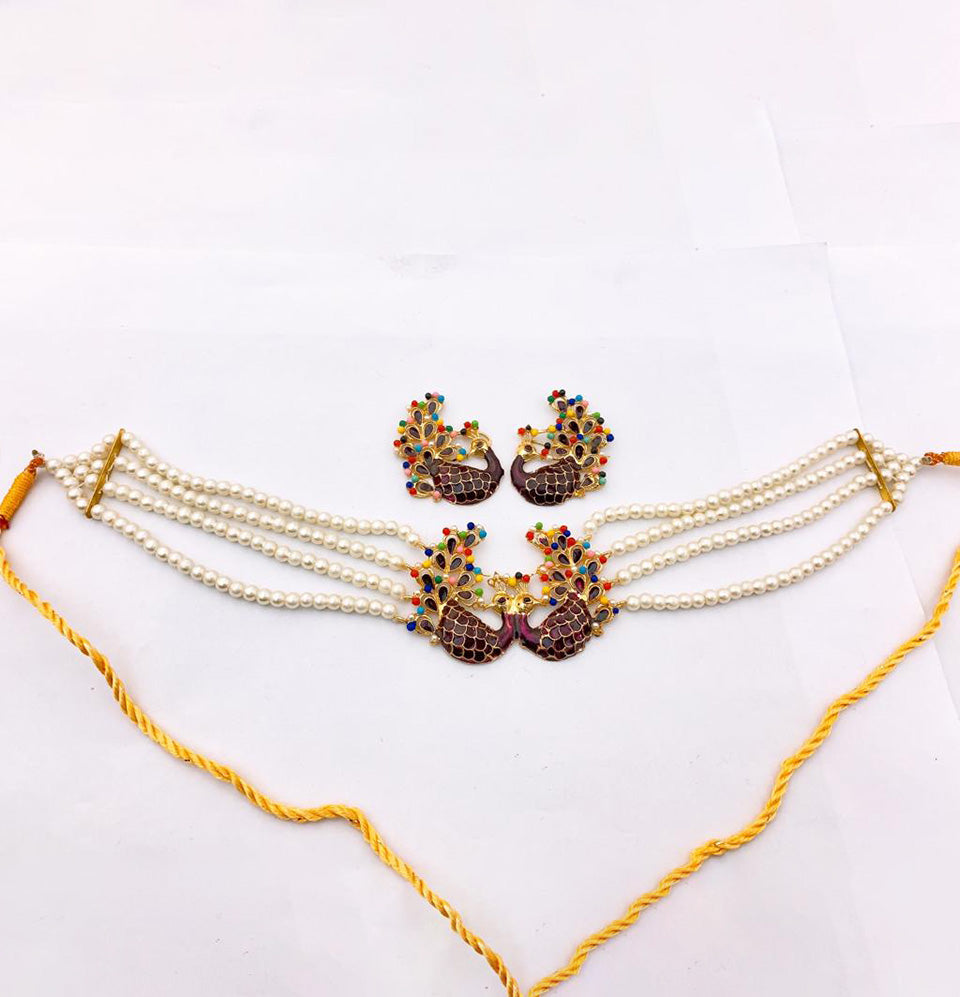 Meenakari Peacock Choker Set