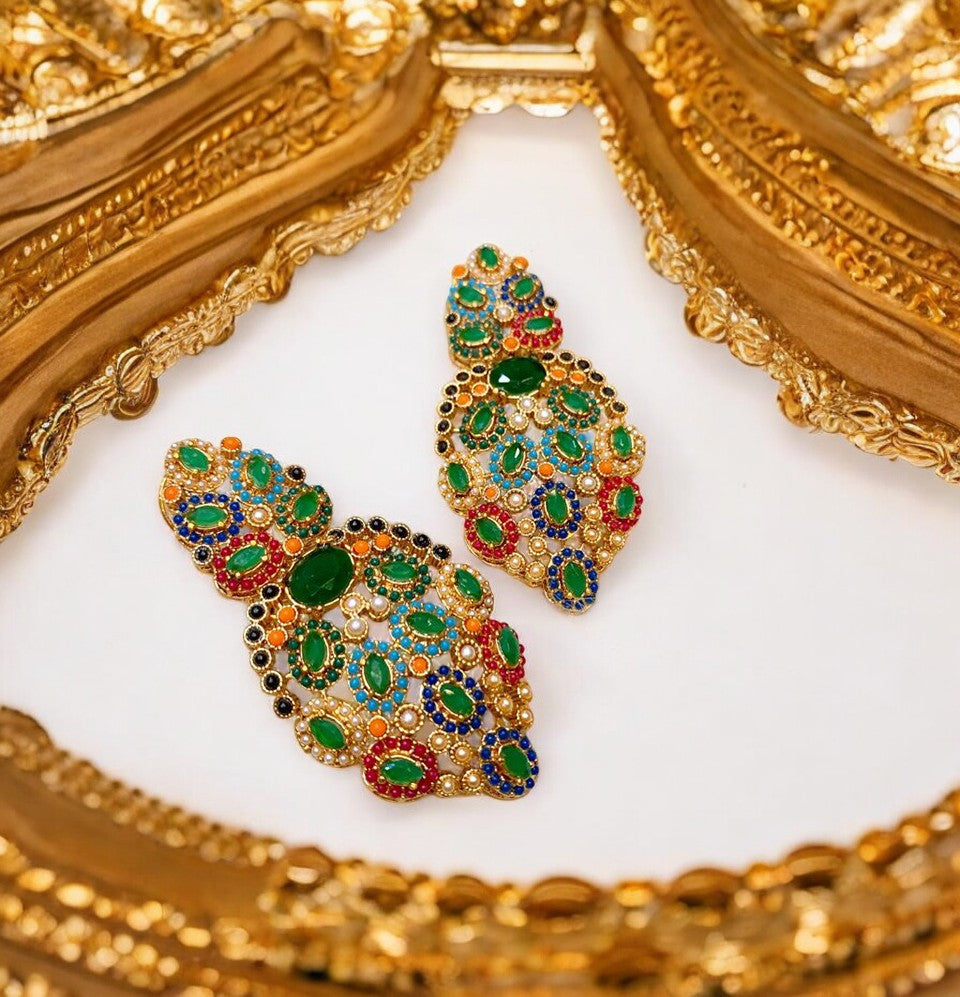 Navratna Peacock Splendor Earrings